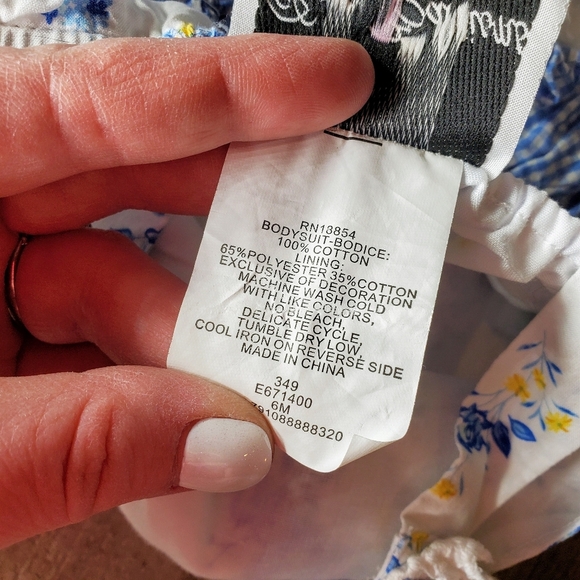 Rare Editions White, Blue, Yellow Floral Lace Baby Bodysuit Bubble Romper Sz 6m - Picture 4 of 14